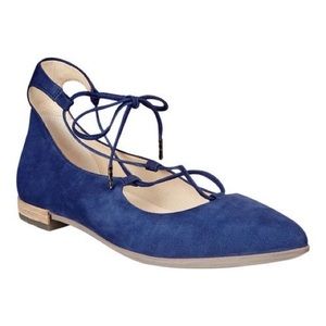 Ecco Blue Suede Lace-Up Ballet Flats
